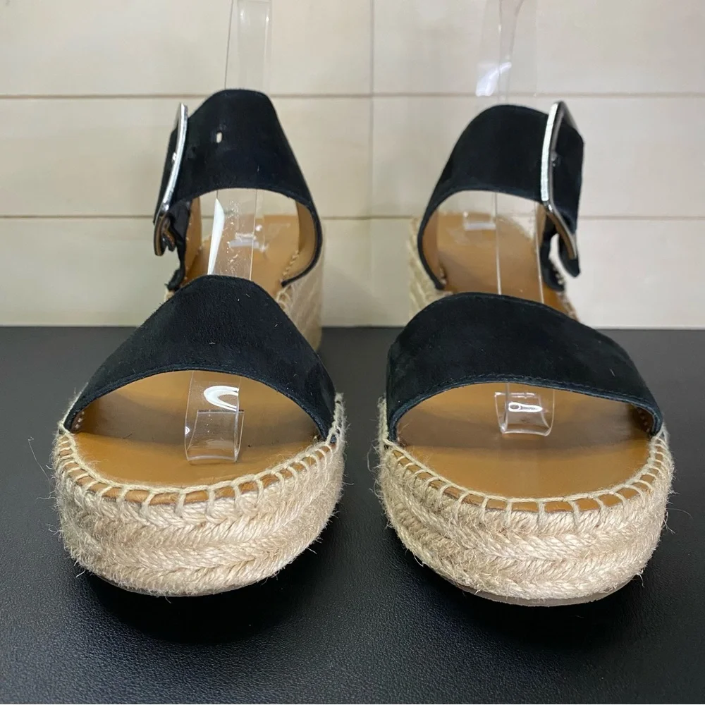 Franco Sarto Black Suede Espadrille Wedge Sandals